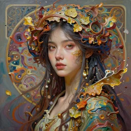 a beautiful girl in intricate detailed color smashing fluid oilpaint, 3 d render, hyper realistic detailed, color leaves, ruan jia, wlop. scifi, fantasy, hyper detailed, octane render, concept art, by peter mohrbacher, by wlop, by ruan jia, by alphonse mucha