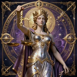 8k ♎ lybra god of justice surreal portrait artwork. hyperdetailed maximalist ornated arcane ☯️ astro art. realism render