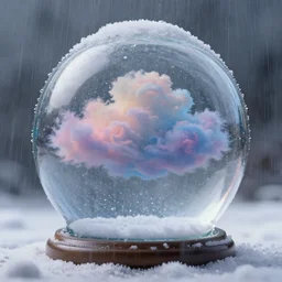 a rainstorm inside a snowglobe. Beautiful colorful clouds in moody greys and blues. High quality digital art, trending on artstation