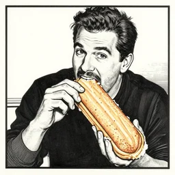 alex jones eating a huge twinkie, woodcut,