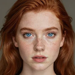 young redheaded woman with blue eyes and detailed face