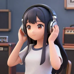 squareenix style 3d anime girl wearing headphone listening to amplifier trending on artstation photo portrait