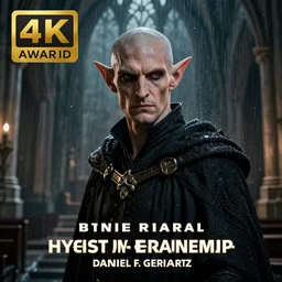 ( ( ( ( ( hyperrealist distant portrait of a drow from dragons and dungeons in a church where it rains ashes. ) ) ) ) ) by daniel f. gerhartz, fantasy, photorealistic, octane render, unreal engine, dynamic lighting, bet face, handsome drow, beautiful, perfect factions, perfect man, trending on artstation, poster, volumetric lighting, very detailed faces, 4 k, award winning