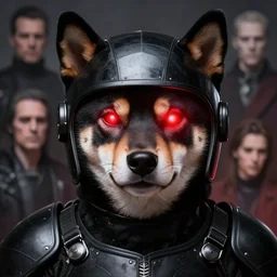 berserk black armor, anthropomorphic shiba inu, shiba inu face helm, red laser eyes, masterpiece, glowing bright red neon eyes, by donato giancola and greg rutkowski and wayne barlow and zdzisław beksinski, realistic face