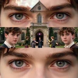 sharp, highly detailed, freeze frame from a 2 0 1 9 sci fi color movie, set in 1 8 5 0 in an alternate universe, mid distant shot of three students practicing magic, outside the'school of science and magic ', 1 8 5 0 s era clothing, good lighting, in focus, detailed eyes, 3 5 mm macro lens, live action, award winning lighting, award winning photography