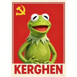communist propaganda poster with Kermit the Frog, 4K —height 1024 —width 1024