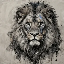 ink acid shadow lion, painted by erol otus and david thierree and dan adkins and john berkey, trending on artstation, volumetric lighting macro view muted colors, iridescent colors, dark academia, symbolism, brushwork