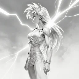 female super saiyn by Frank frazetta full body profile, trending on artstation, dramatic lightning