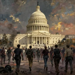 capitol riot zombies, fleeing people, city, dramatic light, painted by caspar david friedrich - w 1 0 2 4