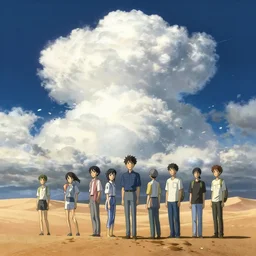 highly detailed illustration of a desert at night and lots of high exposure cummulonimbus clouds by makoto shinkai, by oliver vernon, by joseph moncada, by damon soule, by manabu ikeda, by kyle hotz, by dan mumford, by otomo, 4 k resolution