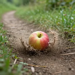 slowmo trail capture of an fruit apple smashing ground.