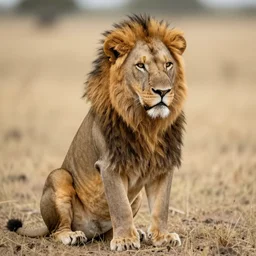 a lion sitting waiting for it's prey, photorealistic