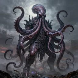 great cthulhu is nightmare made flesh, towering well over 1, 0 0 0 feet high. his head appears as an octopus or squid, with writhing lengths of tentacle reaching 1 0 0 feet or more. his body is an mma fighter, humanoid, enormous