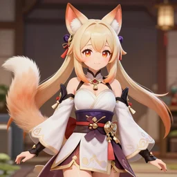 A beautiful kitsune woman, official Genshin Impact character concept, anime, kawaii, by Artgerm and Sakimichan, professional character designer, trending on Artstation, deviantart, highly detailed, cgsociety