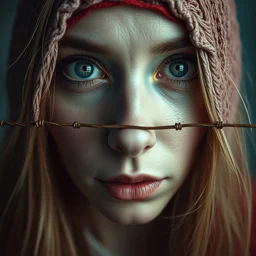 3 d cinematic close portrait of a 1 9 8 0 s symmetrical!!! nasty people!!! dusty pink rose rust razor wire artwork by stanley donwood aquamarine backlightr