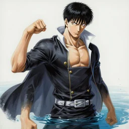 Hyper-realistic painting of Guts From Berserk in water painted by Mike Dargas