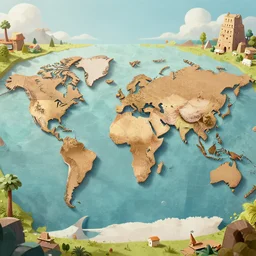 a beautiful map of a fantastic cardboard wolrd, trending on artstation