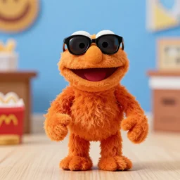 bip bippadotta, happy meal toy, orange fuzzy muppet, wearing sunglasses, - n 9