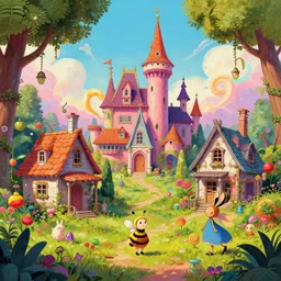 photo of abandoned houses whimsical fairy wonderland vibrant colors candyland wonderland by artgerm and greg rutkowski and magali villeneuv art beeple, by thomas kinkade hearstone league of legends dofus beatrix potter