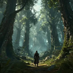 a stunning screenshot of a mythical forest in Skyrim