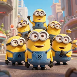 sci fi the Minions epic battle realistic characters, Greg Rutkowski, Zabrocki, Jayison Devadas, Phuoc Quan, trending on Artstation, 8K, ultra wide angle, pincushion lens effect