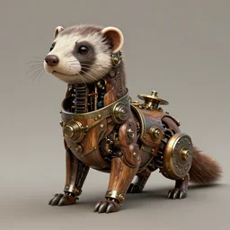 steampunk mechanical animal, ferret - shaped, wood metal, 8 k, illustration fantasy dnd, highly detailed