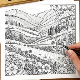 detailed colouring-in sheet representative of the flower valley