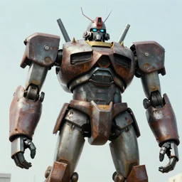 a film still of a gigantic rusty metal giant robot from Tekkonkinkreet by Ian McQue , bits of broken light, vibrant, 50mm lens, video game character design, 2d game lineart behance hd, dramatic lighting, global illumination, trending on Artstation, bloom