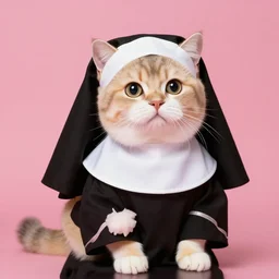 color studio photo of a a cute!!! cat dressed like a catholic nun