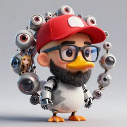 a beautiful fractal mandelbulb young cute shaved ducktail bearded middle eastern moroccan man with wayfarer glasses and red baseball cap with multiple eyes by alex gray, android jones, karol bak, ayami kojima, artgerm, concept art, sharp angles, robot, 3 d, octane render, 8 k, unreal engine