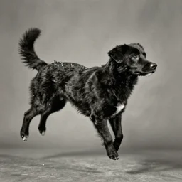 an early 1 9 0 0 s photograph of a luminescentblack dog levitating