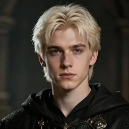 a teenage white boy with platinum blonde hair, short to medium length hair, realistic, sorcerer, style by donato giancola, wayne reynolds, jeff easley dramatic light, high detail, cinematic lighting, artstation, dungeons and dragons
