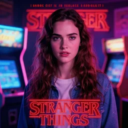 “ megan fox portrait, stranger things character, 8 0 s, neon, poster, cinema, high school, student, vhs, arcade, fiction, steven spielberg, hyperrealistic, dramatic, heroic, epic, cinematic lighting ”