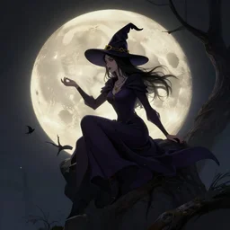 fantasy digital art artstation witch and moon