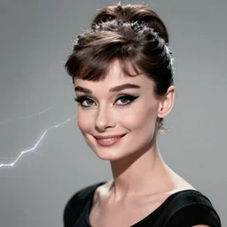audrey hepburn as death from sandman, gentle smile, goth chic, by cedric peyravernay, by lecouffe deharme, soft lightning, eyeliner, punk rock, high detailed, 8 k