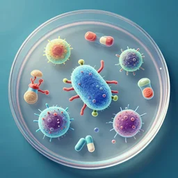a petri dish with an illustration of antibiotic resistant bacteria