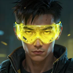 yong boy destroyed to pieces with glowing yelow visor as a realistic scifi cyberpunk, closeup portrait art by james jean and greg rutkowski,, realistic face, like anime, digital art, trending on artstation, 8 k
