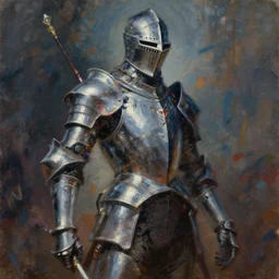 a brilliant loose brushwork gouache painting of a cyberpunk knight by alena aenami in the style of baroque art, dynamic lighting