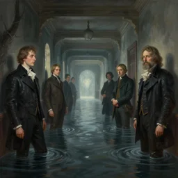A beautiful digital painting of a unending hallway spooky flooding by Benoit B. Mandelbrot, Steven Belledin, Martin Johnson Heade, Lee Madgwick, and Caspar David Friedrichl 8k artstation