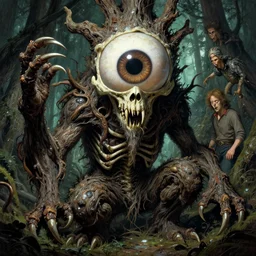 hyperdetailed art nouveau portrait of treebeard as a cthulhu eyeball skull dragon monster, by micheal whelan, simon bisley and bill sienkiewicz, grim yet sparkling atmosphere, photorealism, claws, ribcage, fangs, forest, wild, crazy, horror, lynn varley, lovern kindzierski, steve oliff