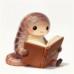 ultra realistic illustration, small cute earth worm reading a book! anime, intricate, elegant, highly detailed, digital painting, artstation, concept art, smooth, sharp focus, illustration, art by hayao miyazaki