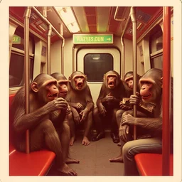zombie monkeys on the subway new york, polaroid