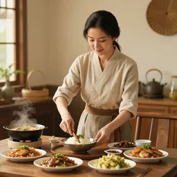 Stock Photos of a beautiful Chinese woman preparing a traditional meal