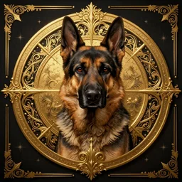 portrait of a German Shepherd dog, in style of Dark Souls 3, insanely detailed and intricate, golden ratio, elegant, ornate, luxury, elite, ominous, haunting, matte painting, cinematic, cgsociety, James jean, Brian froud, ross tran, Laputa, vivid and vibrant