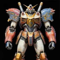 upper half portrait of colourful army mecha robot in front of black background, art by hsiao - ron cheng & alphonse mucha, highly detailed, digital painting, concept art, illustration, smooth sharp focus, intricate, symmetry, black backdrop, artstation,