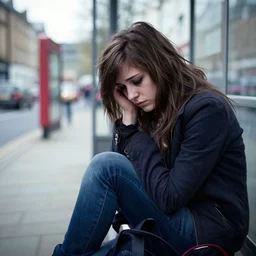 An emo girl at a british bus stop in 2006