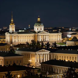 Ancient Neoclassical Town at night. By Konstantin Razumov, highly detailded