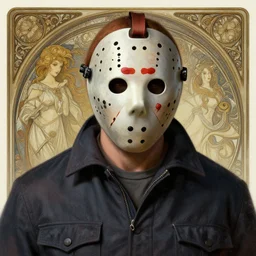 body shot of jason voorhees, deep focus, d & d, fantasy, intricate, elegant, highly detailed, digital painting, artstation, concept art, matte, sharp focus, illustration, hearthstone, art by artgerm and greg rutkowski and alphonse mucha