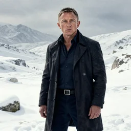 concept art of the next james bond film featuring daniel craig in the style of cedric peyravernay, snowy landscapes, extremely detailed