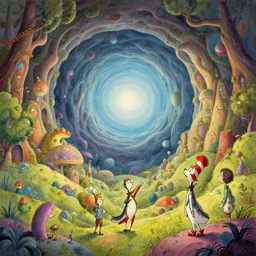 beguiling epic stunning beautiful insanely detailed landscape matte painting of the worm hole in the sky designed by dr seuss and michal karcz, by cyril rolando and asher durand and natalie shau, whimsical, intricate